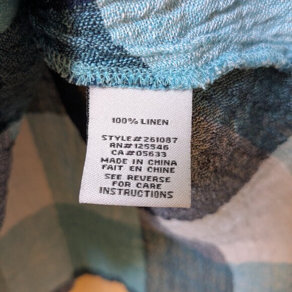 Liv by Habitat Yin Yang Shirt Womens Small Linen Blue Plaid Button Up Lagenlook - Picture 8 of 8